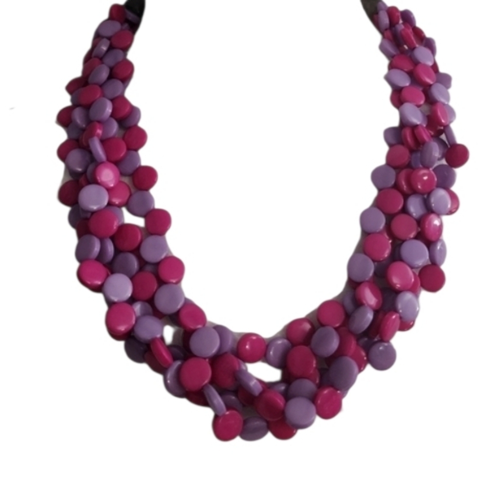 Pink Purple Beaded Necklace - Picture 1 of 7
